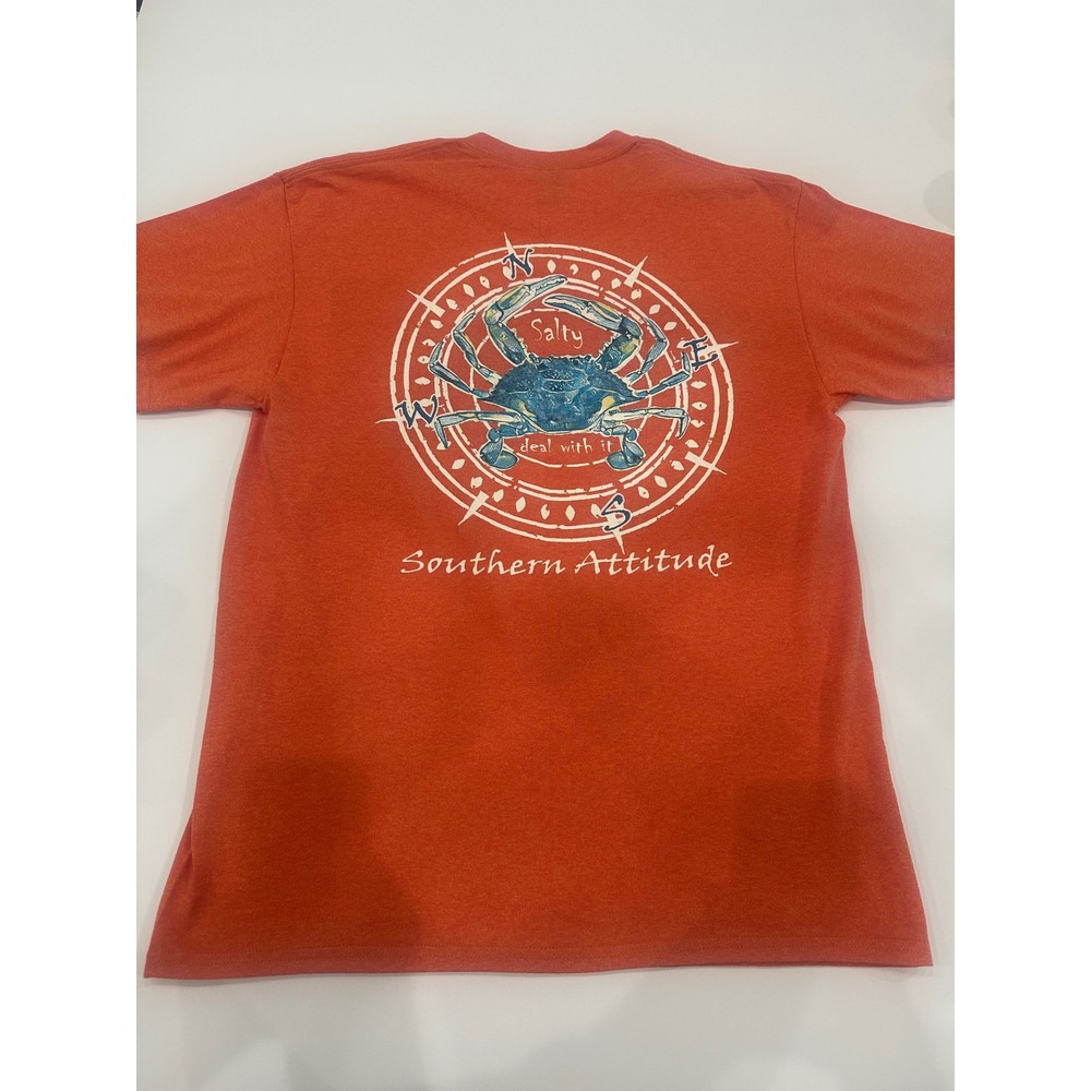 Southern Attitude Salty Blue Crab Compass Graphic T-Shirt Orange Large